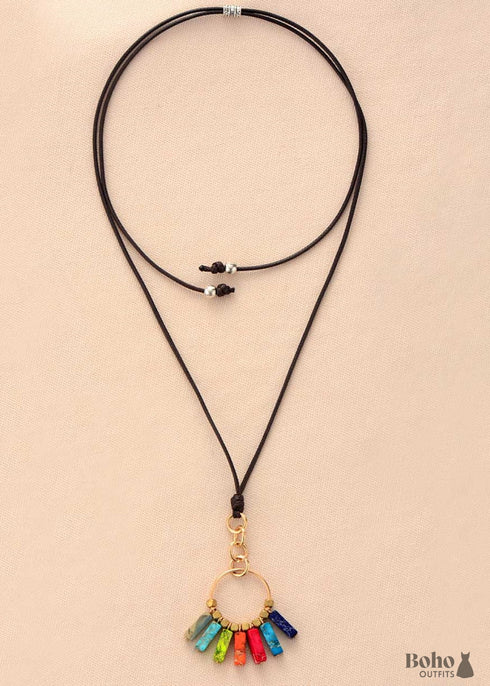 Boho Necklace, Red 7 Color Chakra Pendantn